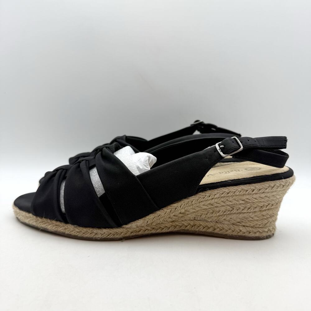 Bella Vita Black Knotted Slingback Espadrille Wedge Sandals - Picture 8 of 14